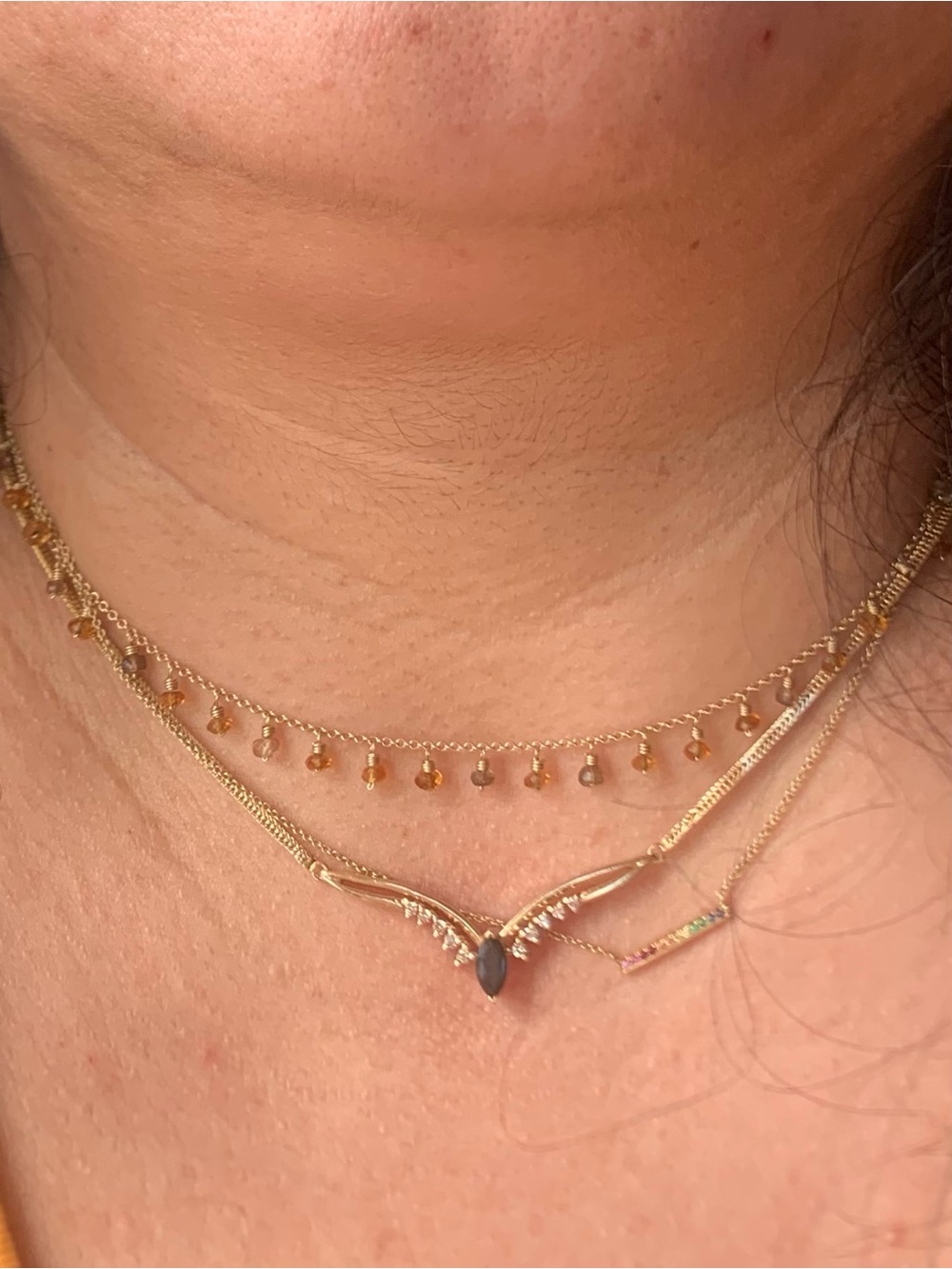 14k Gold Wing Necklace with Blue Sapphire Marquise Stone and Clear Diam Accents - Picture 4 of 11